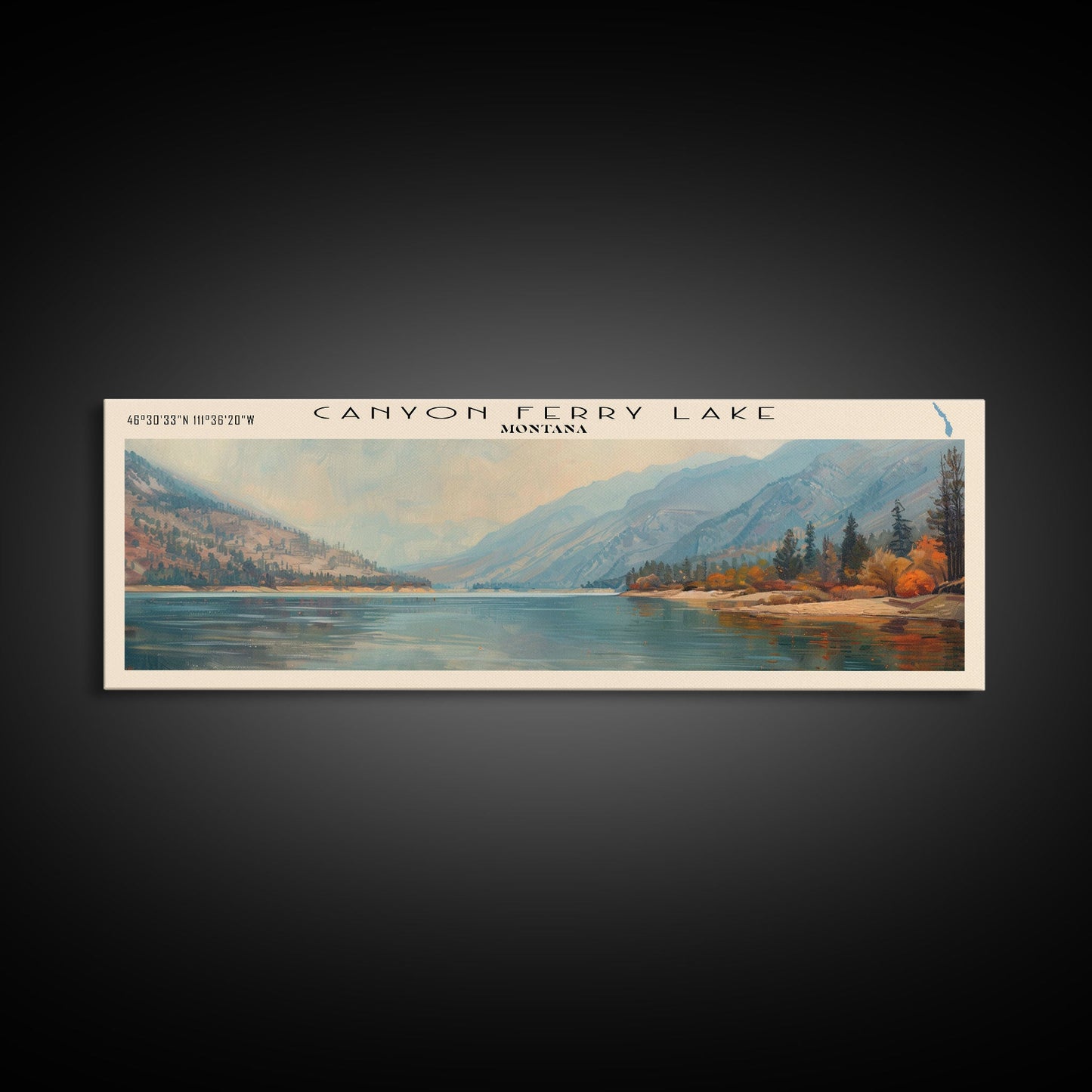 Gerahmter Leinwanddruck „Canyon Ferry Lake, Montana“, Seehaus-Kunst, Panorama-Wandbild, Reiseposter, Rustikales Seegemälde, Naturkunst