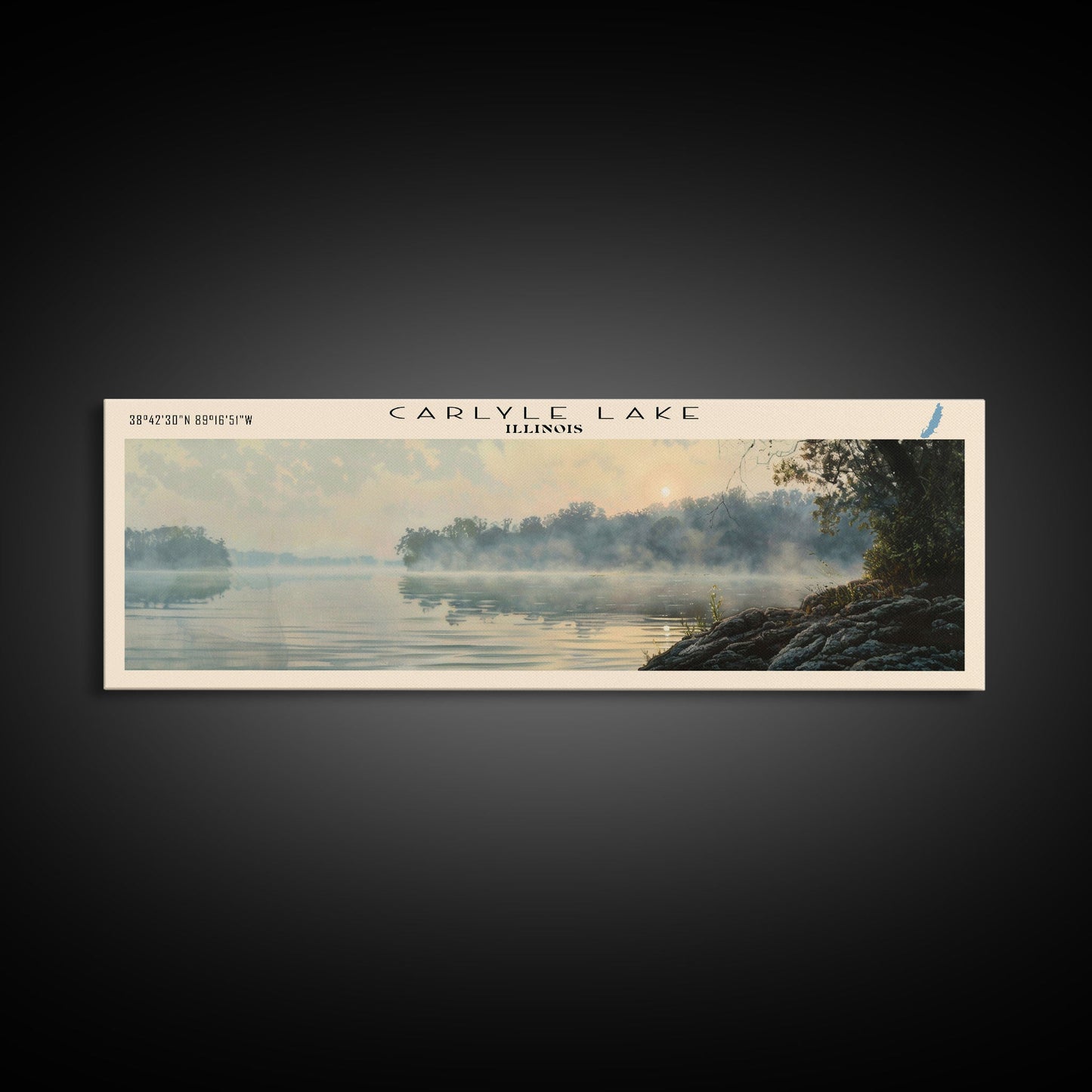 Carlyle Lake Illinois Framed Canvas Print, Lake House Decor, Panoramic Wall Art, Travel Poster, Rustic Lake Painting, Nature Art