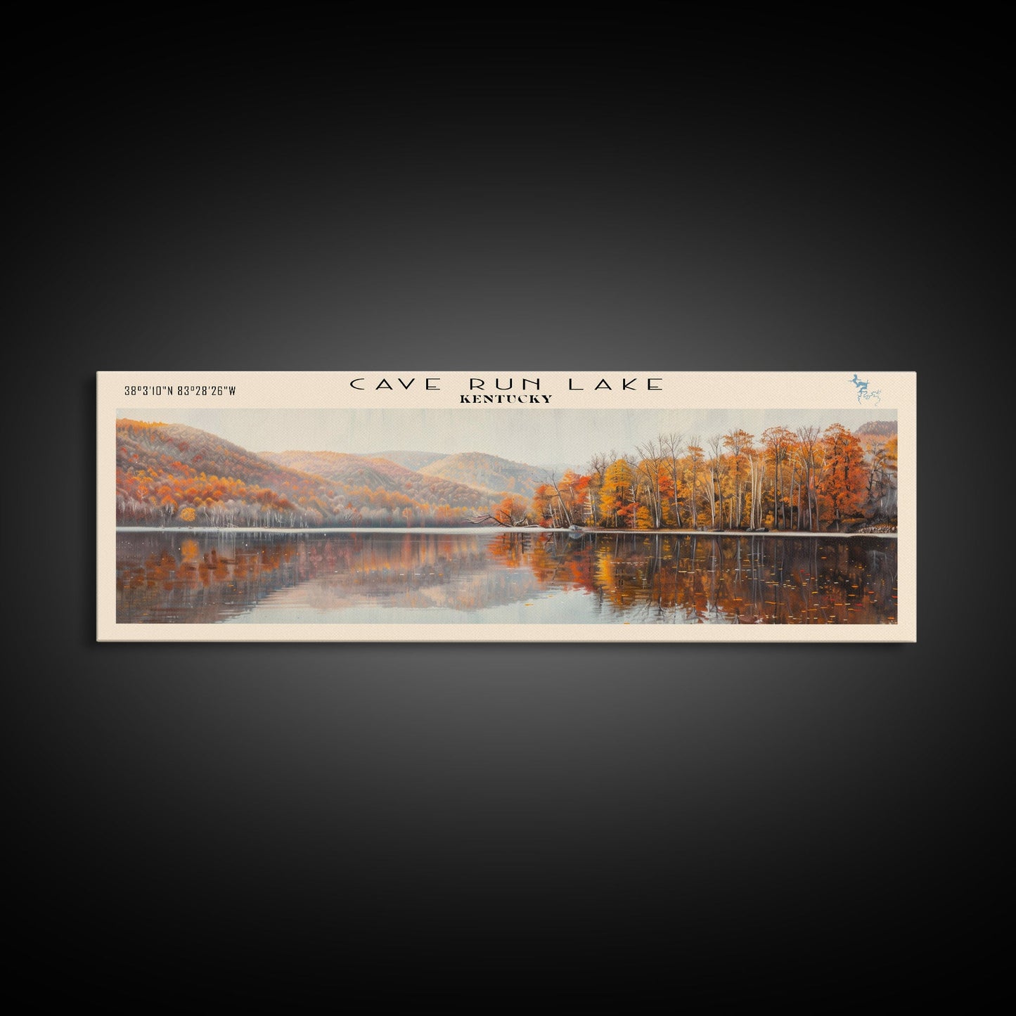 Cave Run Lake Kentucky Framed Canvas Print, Lake House Decor, Panoramic Wide Art, Travel Poster, Rustic Lake Painting, Nature Art