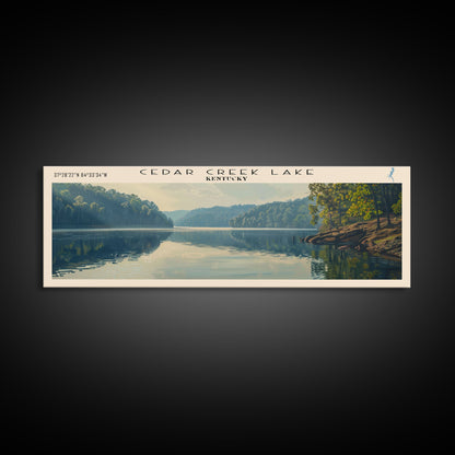 Cedar Creek Lake Kentucky Framed Canvas Print, Panoramic Lake House Decor, Wide Wall Art, Travel Poster, Rustic Lake Painting, Nature Art