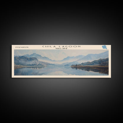 Chila Lagoon Framed Canvas Print, Panoramic Lake House Decor, Wide Wall Art, Travel Poster, Rustic Lake Painting, Home Decor