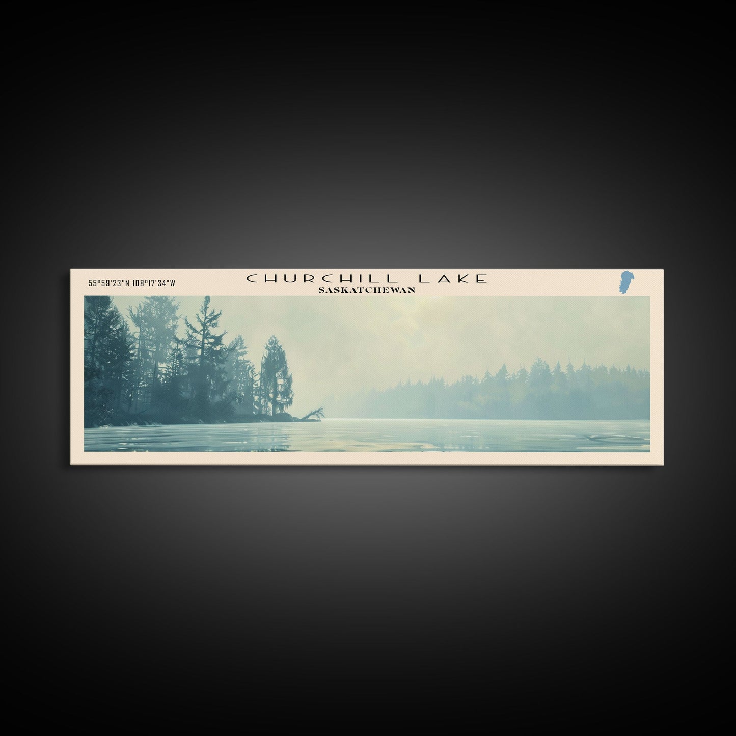 Churchill Lake Framed Canvas Print, Panoramic Lake House Decor, Wide Wall Art, Travel Poster, Modern Lake Painting, Nature Art