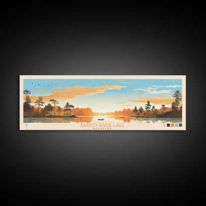 Barren River Lake Kentucky Framed Canvas Print, Panoramic Travel Poster, Midcentury Modern Wall Art, Pop Art, Lake House Decor