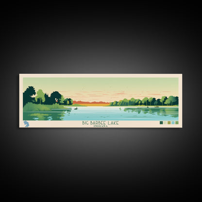 Big Barbee Lake Indiana Framed Canvas Print, Panoramic Travel Poster, Midcentury Modern Wall Art, Pop Art, Nature Living Room Art, Lake House Decor