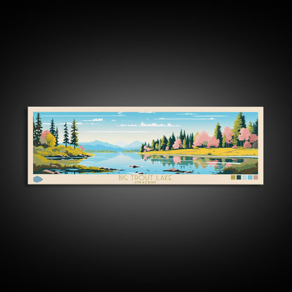 Big Trout Lake Ontario Framed Canvas Print, Panoramic Travel Poster, Midcentury Modern Wall Art, Pop Art, Nature Living Room Art, Lake House Decor