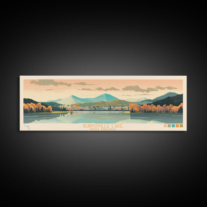 Burnsville Lake West Virginia Framed Canvas Print, Midcentury Modern Panoramic Wall Art, Living Room Decor, Pop Art, Travel Poster Art, Scenic Nature Painting