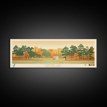 Canobie Lake New Hamphire Framed Canvas Print, Midcentury Modern Panoramic Wall Art, Living Room Decor, Pop Art, Travel Poster Art, Scenic Nature Painting