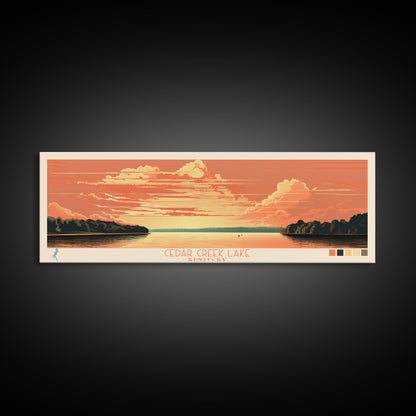 Cedar Creek Lake Kentucky Framed Canvas Print, Midcentury Modern Panoramic Wall Art, Living Room Decor, Pop Art, Travel Poster Art, Scenic Nature Painting, Lake House Decor