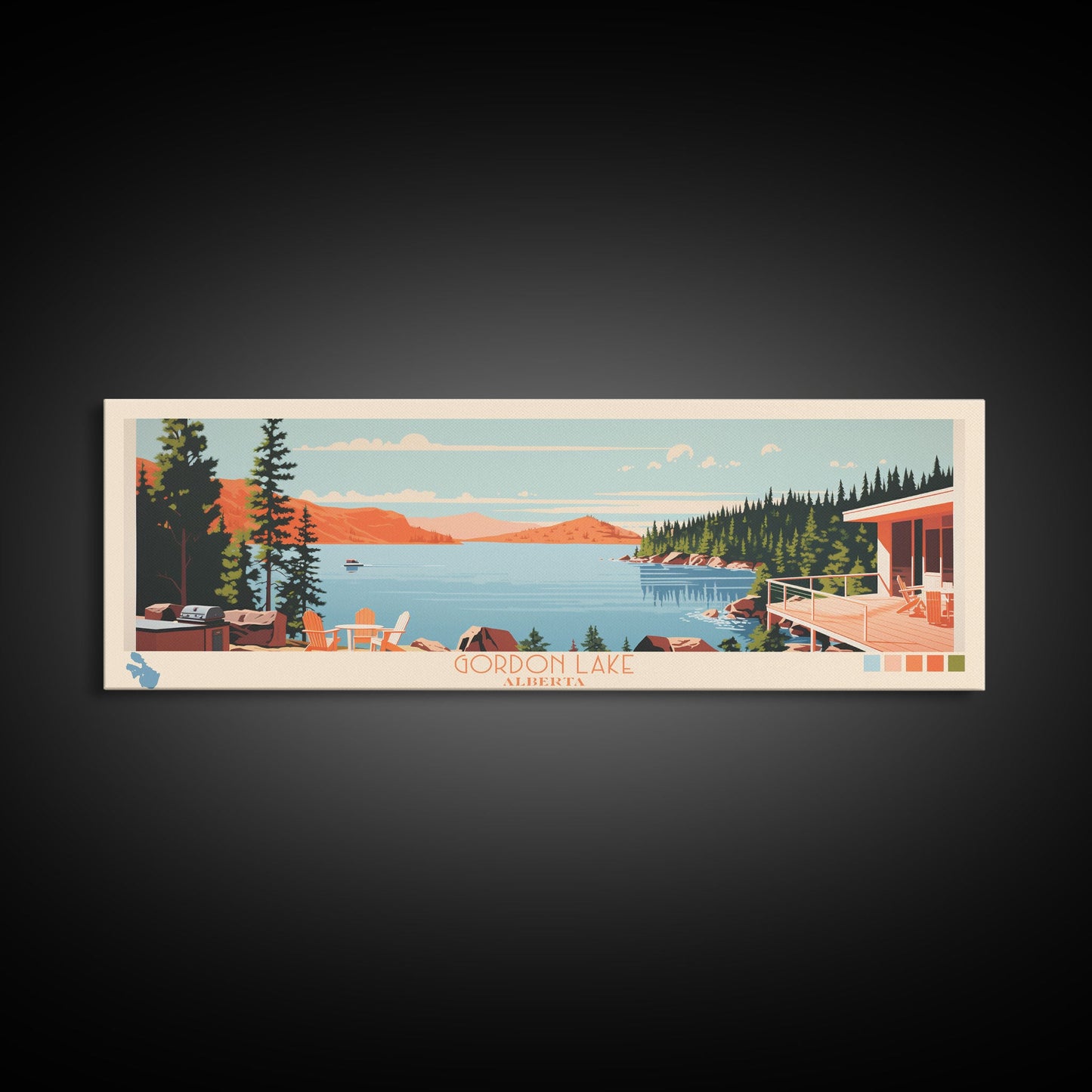 Gordon Lake Alberta Framed Canvas Print, Panoramic Art, Midcentury Modern, Pop Art, Bedroom Decor, Travel Poster, Artistic Decor, Home Decor