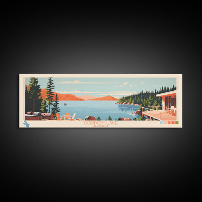 Gordon Lake Alberta Framed Canvas Print, Panoramic Art, Midcentury Modern, Pop Art, Bedroom Decor, Travel Poster, Artistic Decor, Home Decor