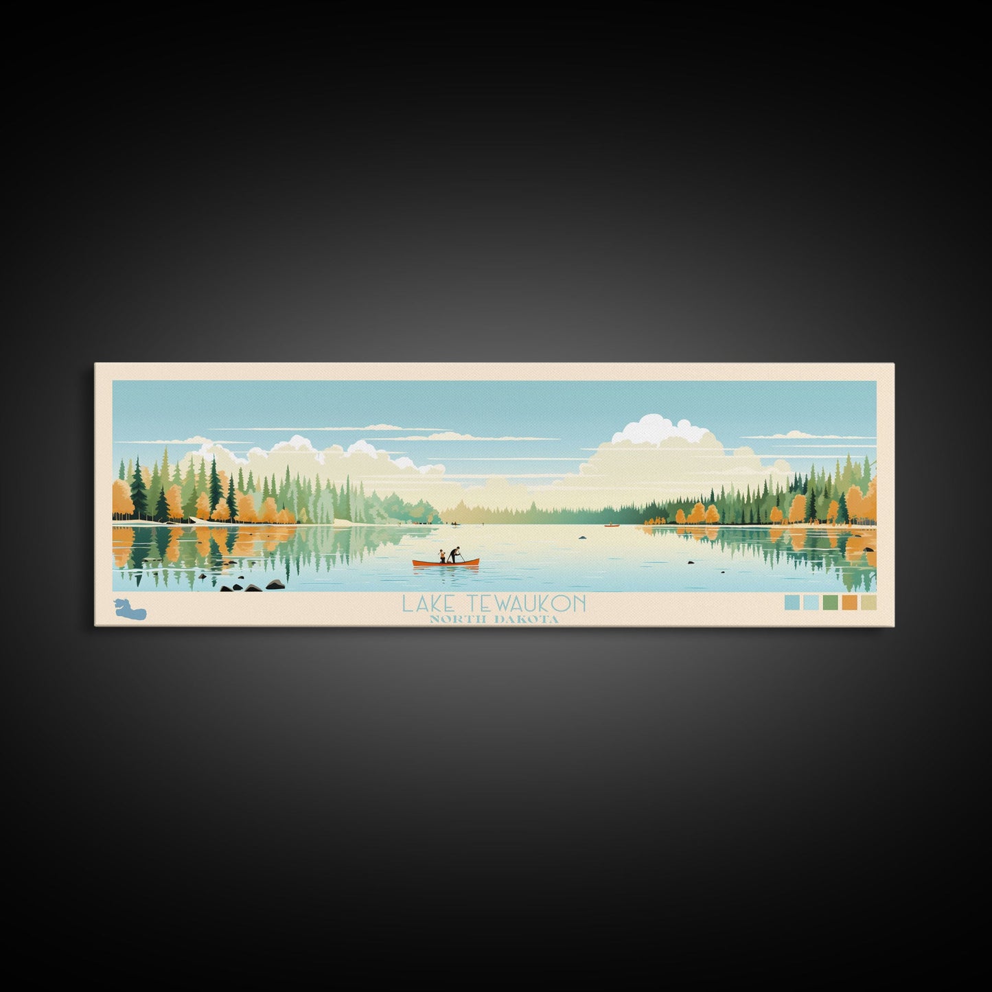 Lake Tewaukon North Dakota Framed Canvas Print, Panoramic Wall Art, Midcentury Modern, Pop Art, Living Room Decor, Travel Poster, Lake House Art