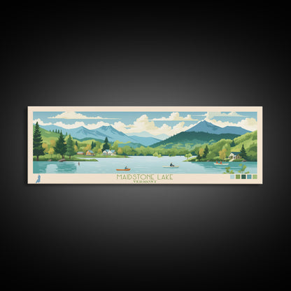 Panorama-Wandbild „Maidstone Lake, Vermont“ – gerahmter Leinwanddruck im Midcentury-Modern-Stil, Pop-Art-Stil, Wohndekoration, Reiseposter, Schlafzimmerkunst