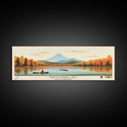 Pawtuckaway Lake, New Hampshire Framed Canvas Print, Panoramic Wall Art, Midcentury Modern, Pop Art, Home Decor, Travel Poster, Bedroom Art