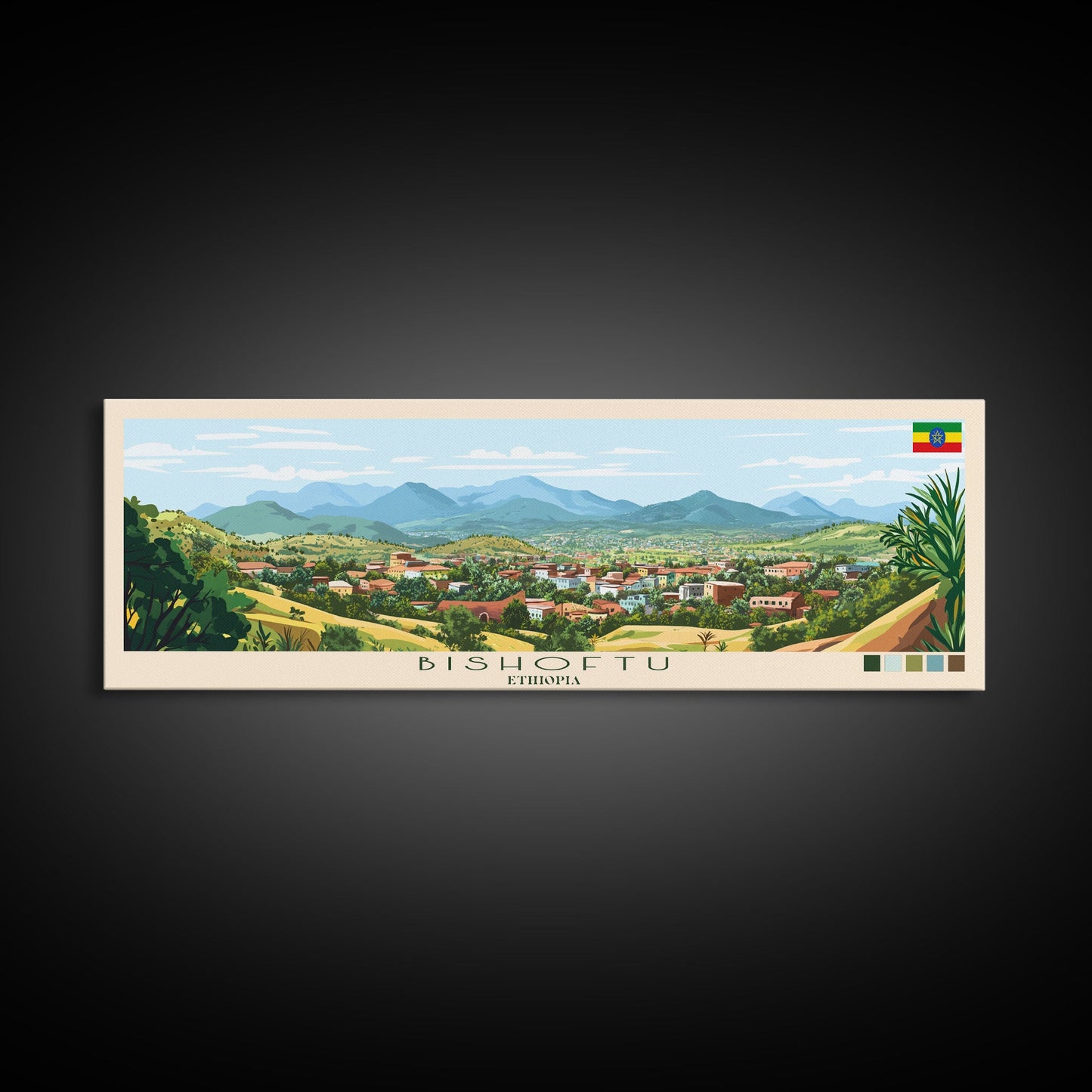 Bishoftu, Ethiopia Panoramic Travel Poster Canvas Print, Bishoftu, Ethiopia Painting, Ethiopia Art, Bishoftu Panoramic Travel Art, Travel Painting