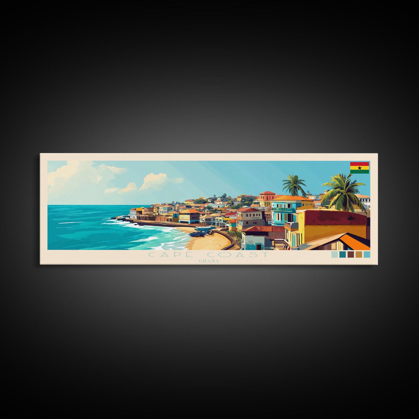 Cape Coast, Ghana Panoramic Travel Poster Canvas Print, Cape Coast, Ghana Painting, Ghana Art, Cape Coast Panoramic Travel Art, Travel Painting