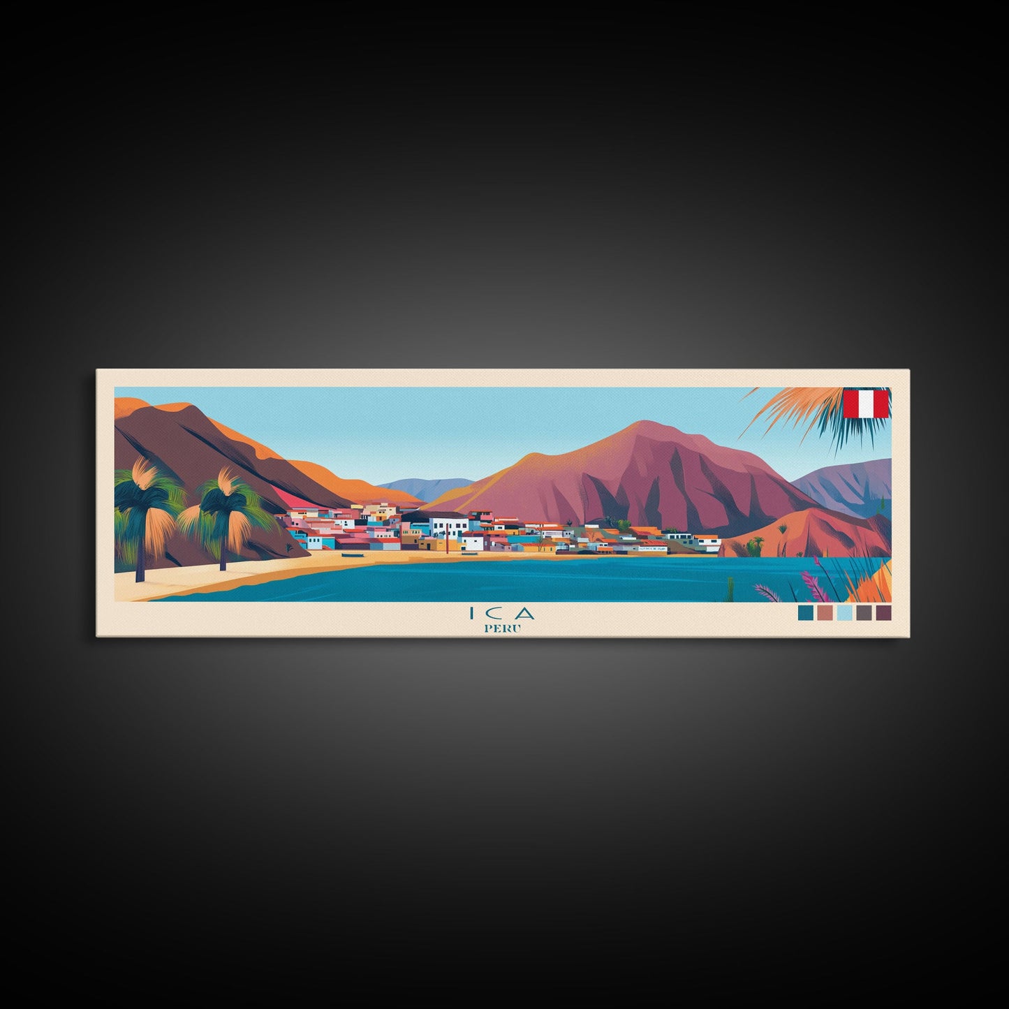 Ica, Peru Panoramic Travel Poster Canvas Print, Ica, Peru Painting, Peru Art, Ica Travel Art, Guest Room Painting