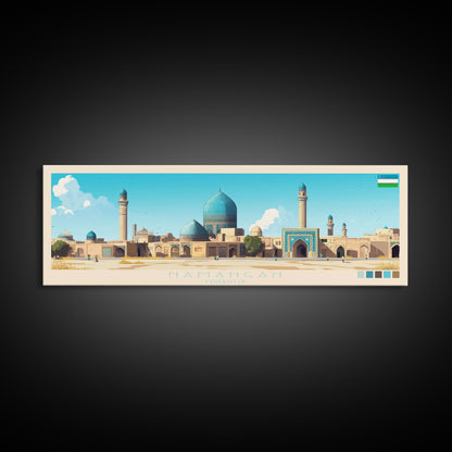 Namangan, Uzbekistan Travel Poster Panoramic Canvas Print, Namangan, Uzbekistan Painting, Uzbekistan Art, Namangan Travel Art, Guest Room Painting