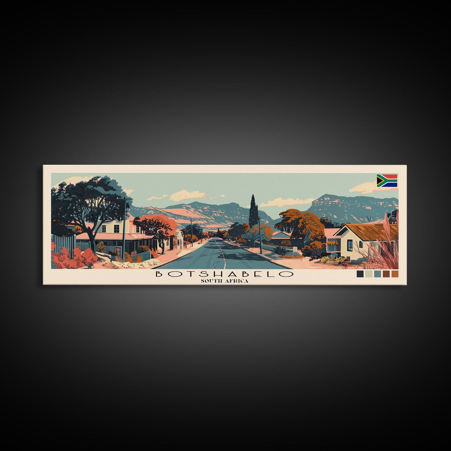 Botshabelo, South Africa Panoramic Canvas Print, Botshabelo, South Africa Painting, South Africa Art, Botshabelo Travel Poster, Travel Art, Guest Room Painting