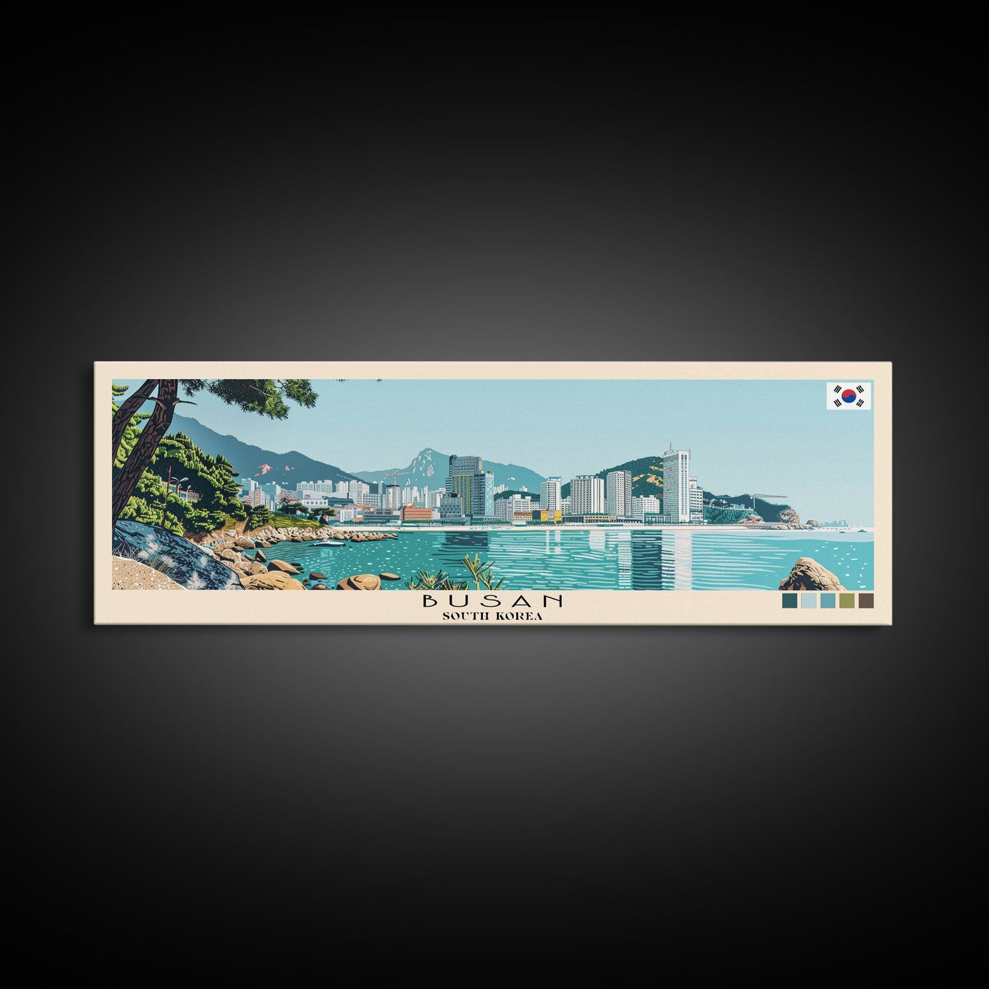 Busan, South Korea Panoramic Canvas Print, Busan, South Korea Painting, South Korea Art, Busan Travel Poster, Travel Art, Guest Room Painting
