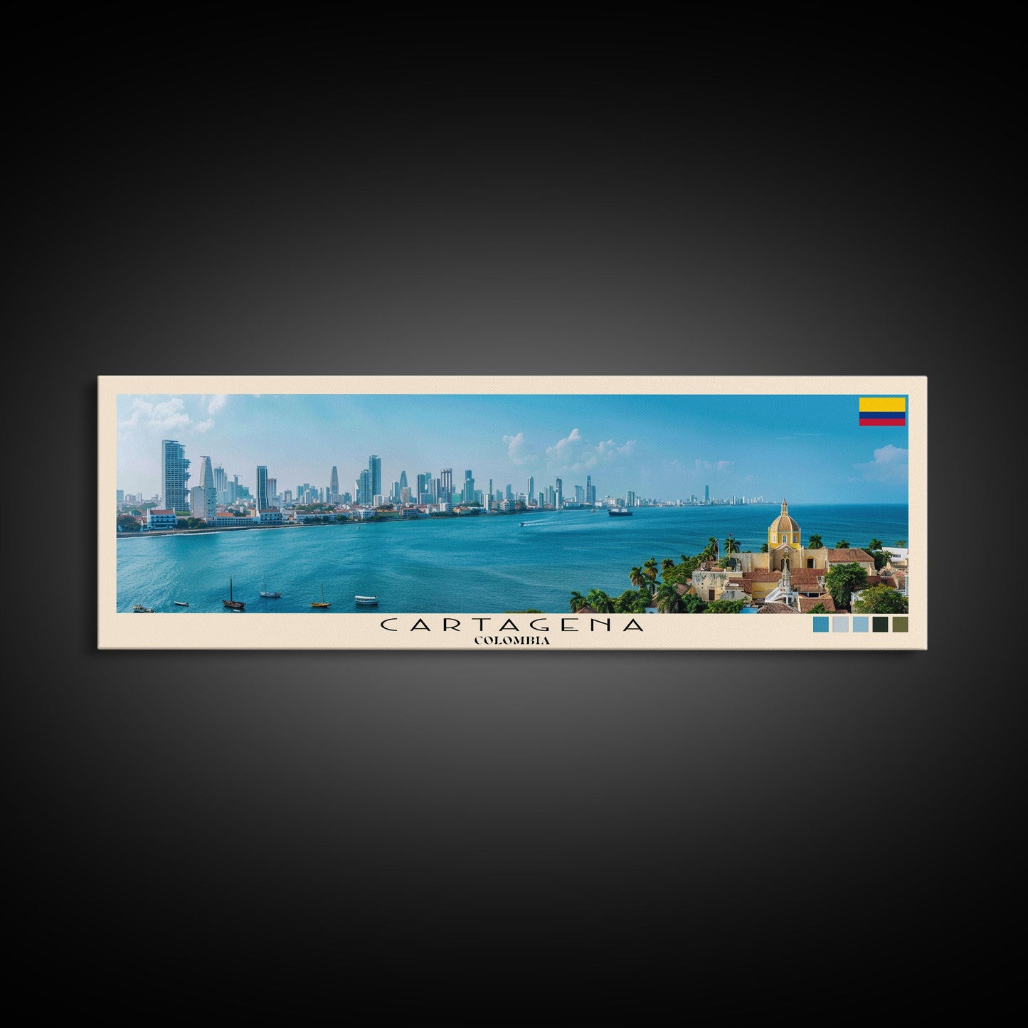 Cartagena, Colombia Panoramic Canvas Print, Cartagena, Colombia Painting, Colombia Art, Cartagena Travel Poster, Travel Art, Housewarming Gift