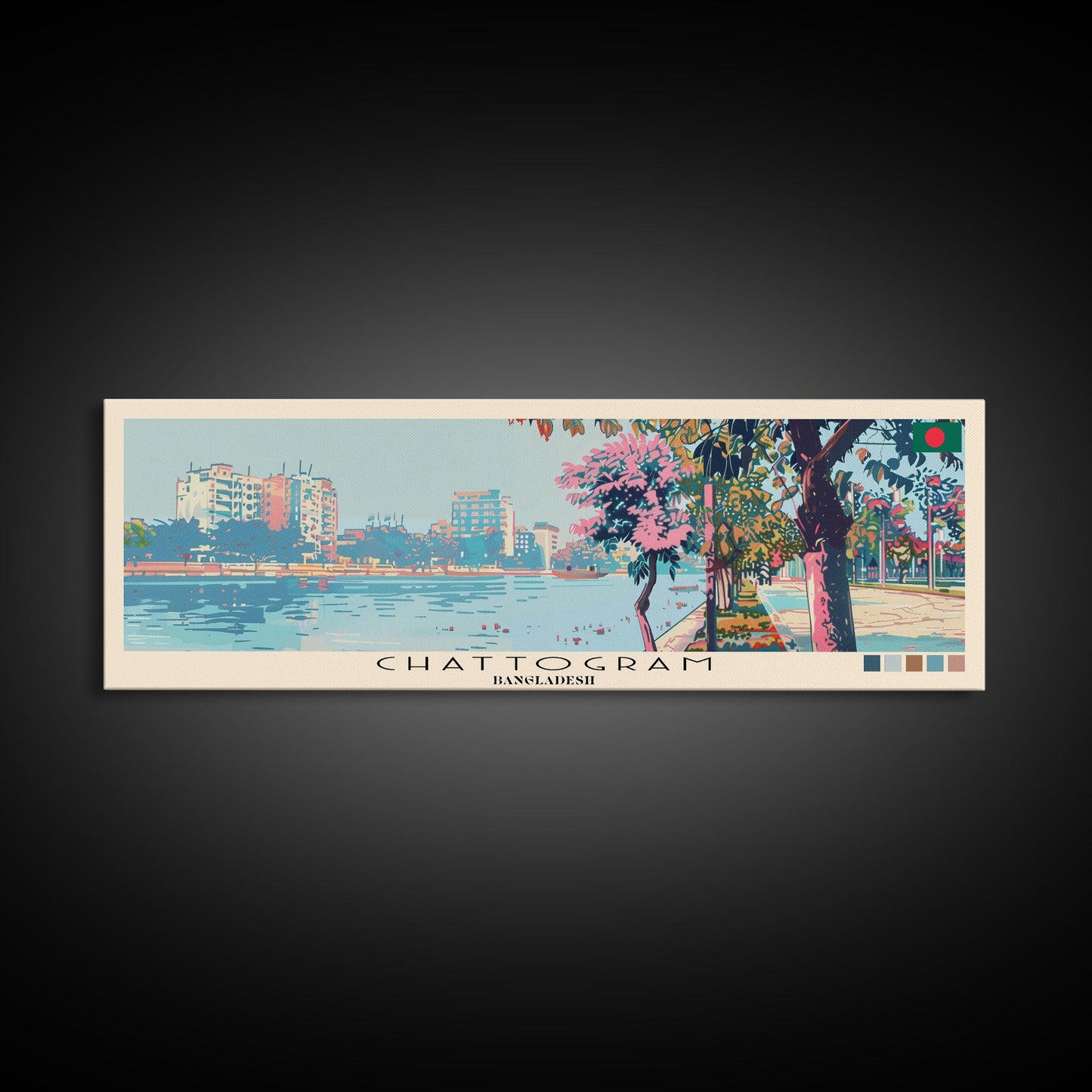 Chattogram, Bangladesh Panoramic Canvas Print, Chattogram, Bangladesh Painting, Bangladesh Art, Chattogram Travel Poster, Travel Art, Guest Room Painting