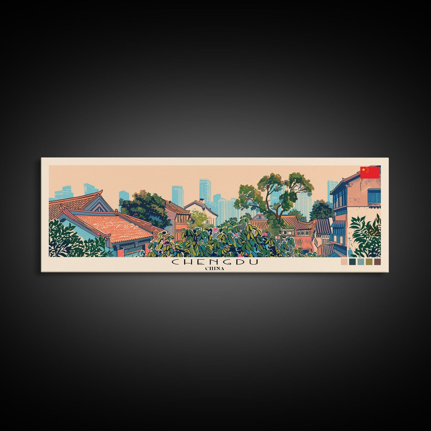 Chengdu, China Panoramic Canvas Print, Chengdu, China Painting, China Art, Chengdu Travel Poster, Travel Art, Vacation Gift