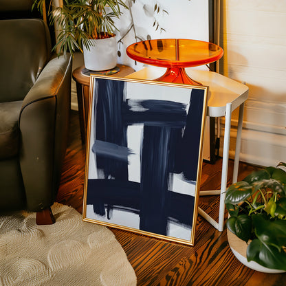 Midnight Crossings – Bold Navy Abstract Brush Art