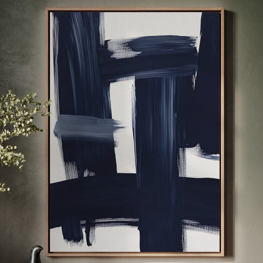 Midnight Crossings – Bold Navy Abstract Brush Art