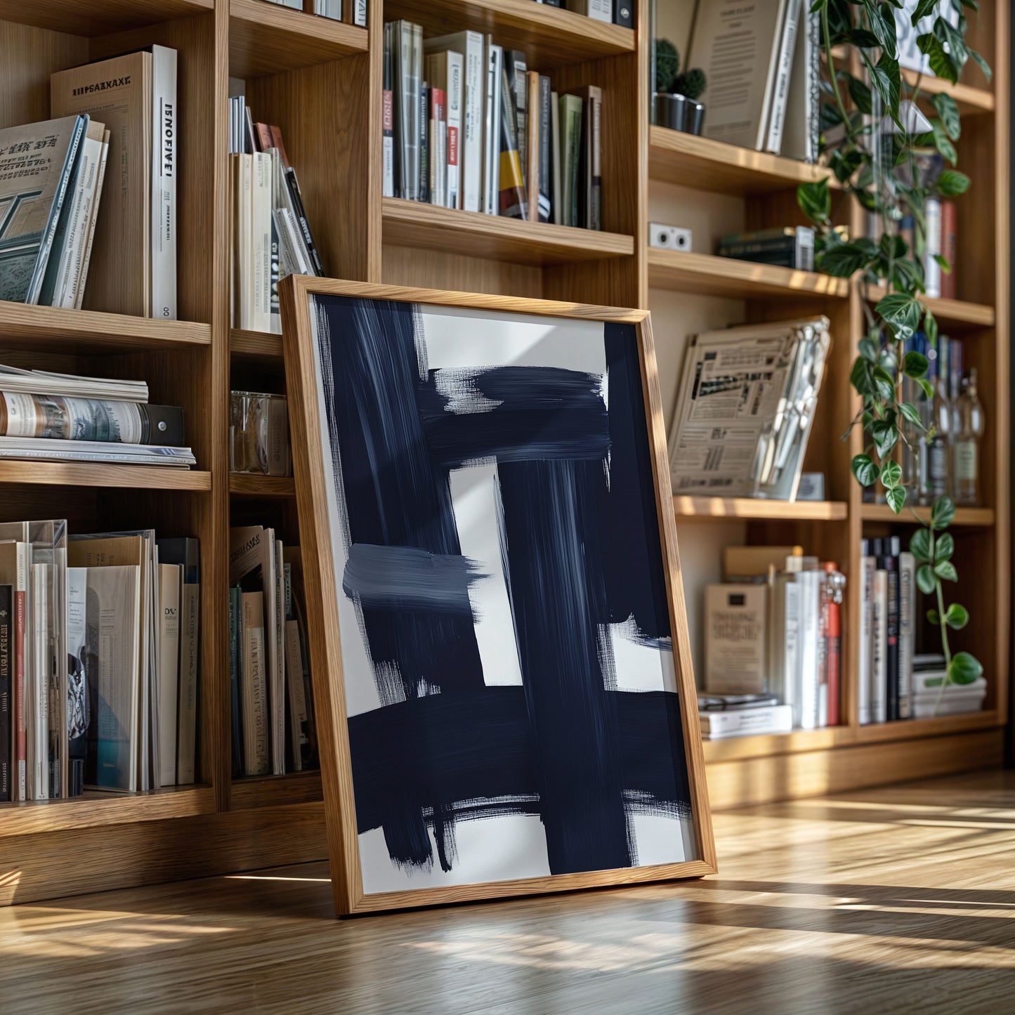 Midnight Crossings – Bold Navy Abstract Brush Art