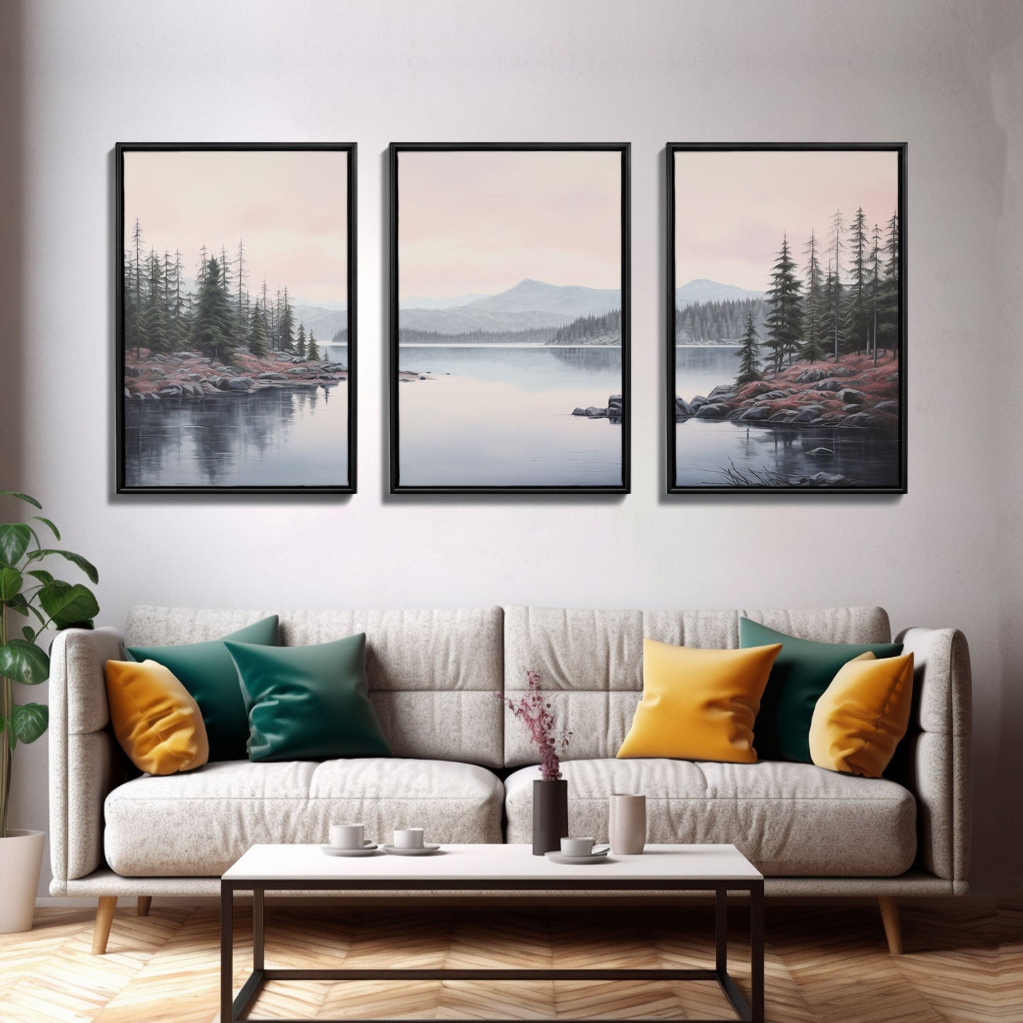 Beautiful Pacific Northwest Landscape, 3 Piece Framed Canvas Print Set, Washington Seattle Landscape Painting, PNW Decor, Oregon Art