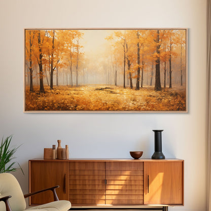 Fall Decor Framed Canvas Print | Trees With Falling Leaves | Fall Wedding Decor | Fall Home Decor | Fall Wall Decor | Rustic Fall Decor