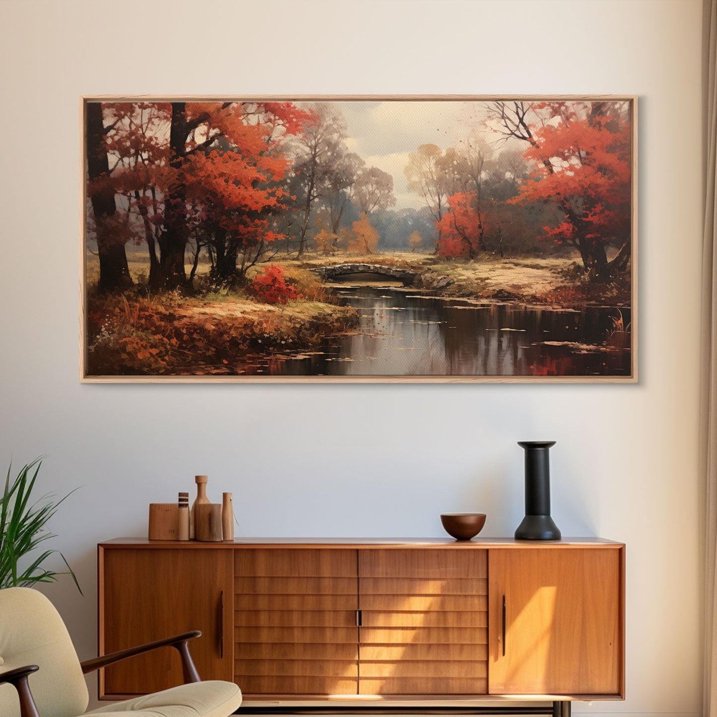 Fall Decor Framed Canvas Print | Trees With Falling Leaves | Fall Wedding Decor | Fall Home Decor | Fall Wall Decor | Rustic Fall Decor