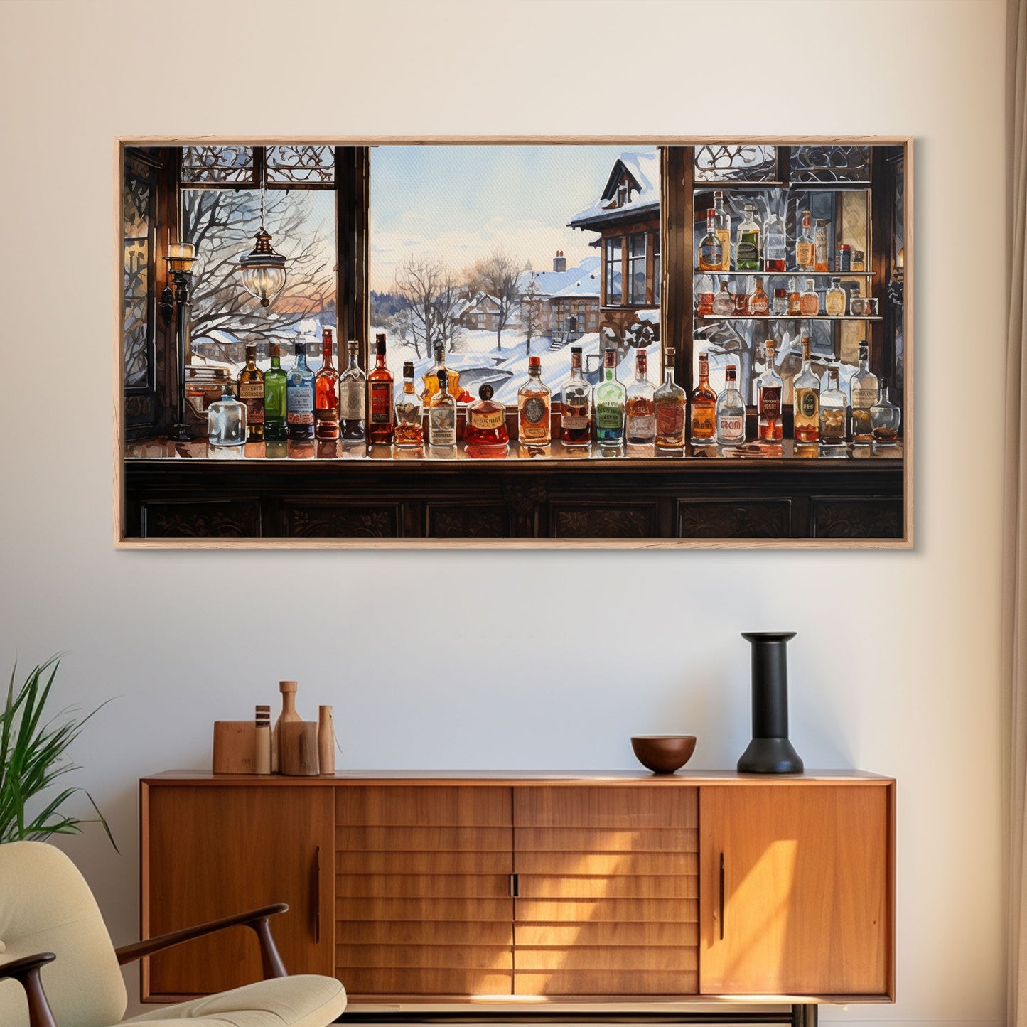 Bar Wall Decor, Winter Wall Print, Canvas Print, Wall Hanging, Panoramic Art, Home Bar Decor, Newlywed Gift, Tiny House Decor, Room Decor