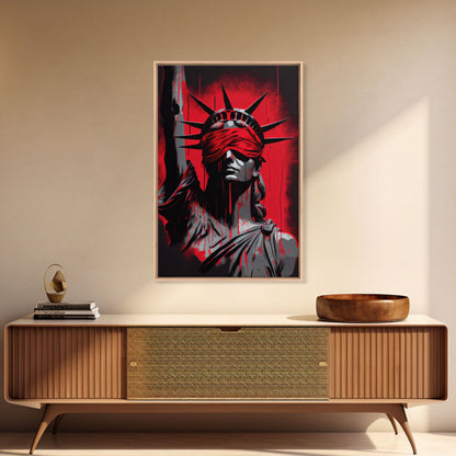 Blindfolded Statue of Liberty Graffiti art, framed canvas print, dystopian art