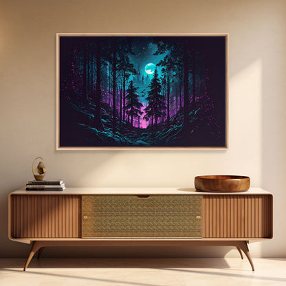 Turquoise and violet fantasy forest, aesthetic, framed canvas print