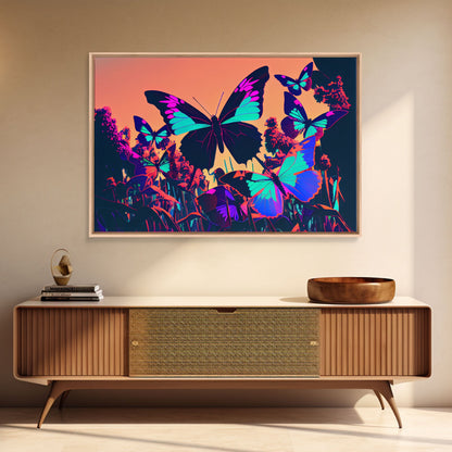 Beautiful butterfly art, vaporwave aesthetic pastel art, framed canvas print