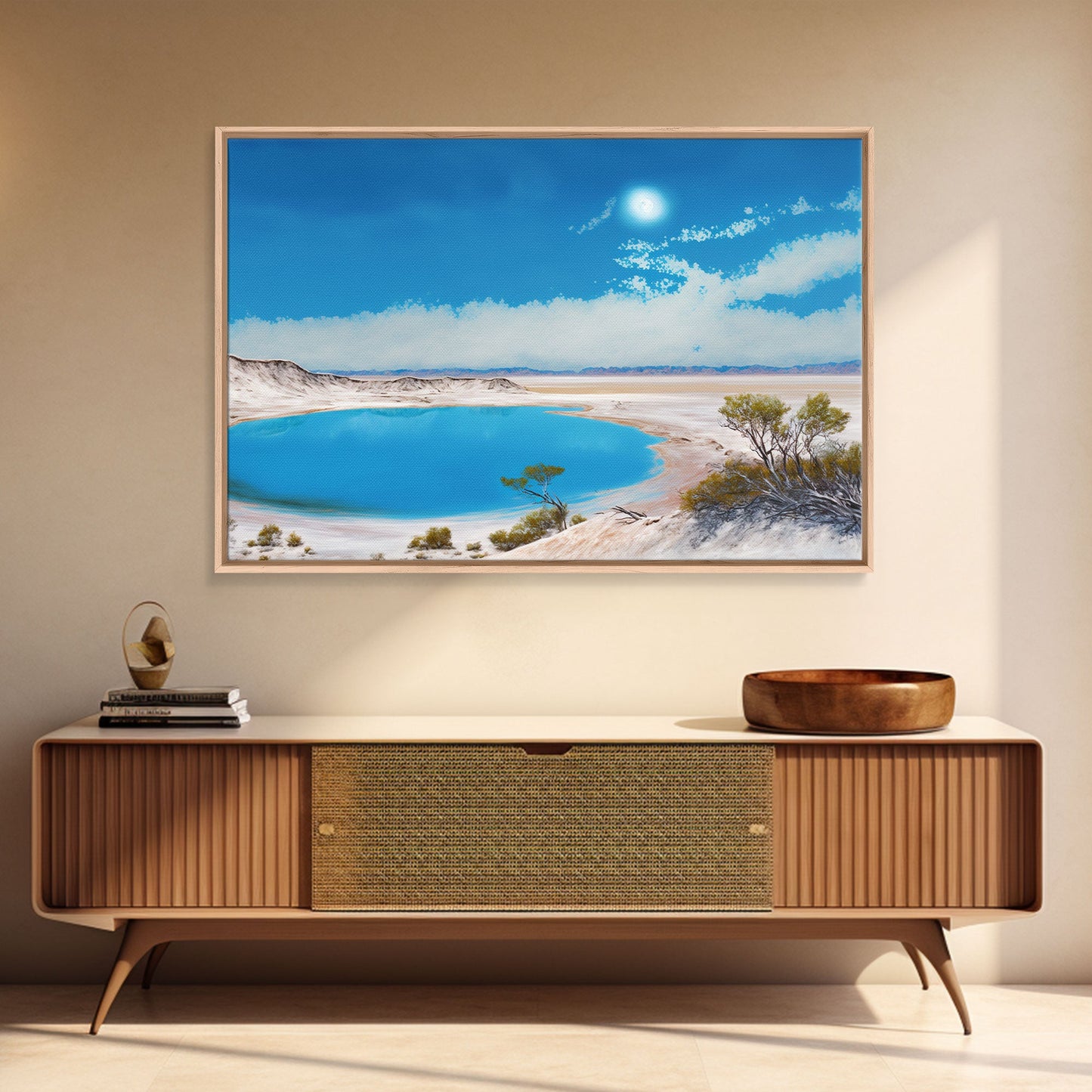 The Blue Lagoon, Tropical Wall Art, Beach Ocean Art, Framed Canvas Print, Colorful Beach House Decor, Above Sofa Art