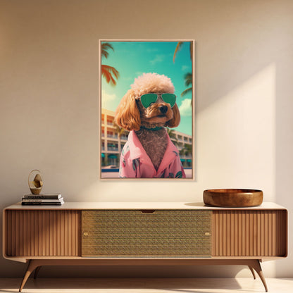 Poodle In Sunglasses Pink Shirt Wall Print, Dog Portrait, Dog Art Print, Dog Print, Framed Wall Art, Framed Canvas, Wall Print, Wall Canvas