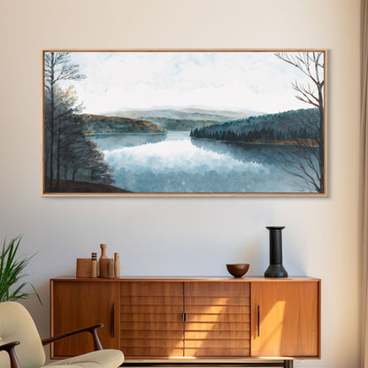 Blue Lake Art | Framed Canvas Print | Blue Lake Painting | Lake House Decor | Guest Room Landscape Painting | Detroit Lake Painting