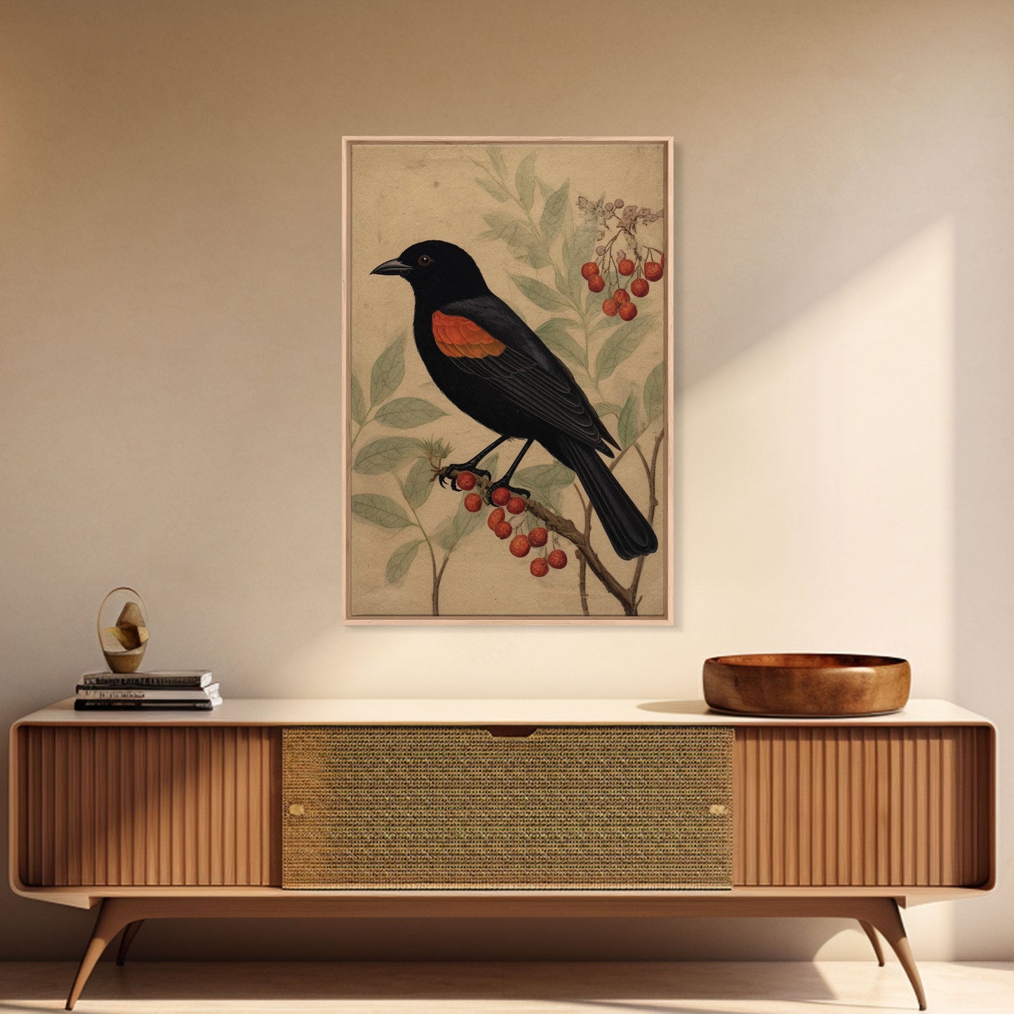 Black And Orange Bird Wall Art, Oriole Wall Decor, Animal Wall Art, Minimalist Print, Wall Decor, Canvas Print, Wall Art, Framed Canvas