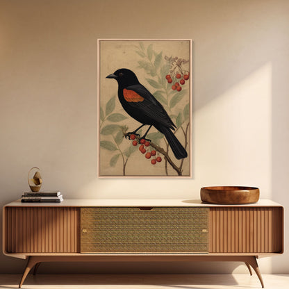 Black And Orange Bird Wall Art, Oriole Wall Decor, Animal Wall Art, Minimalist Print, Wall Decor, Canvas Print, Wall Art, Framed Canvas