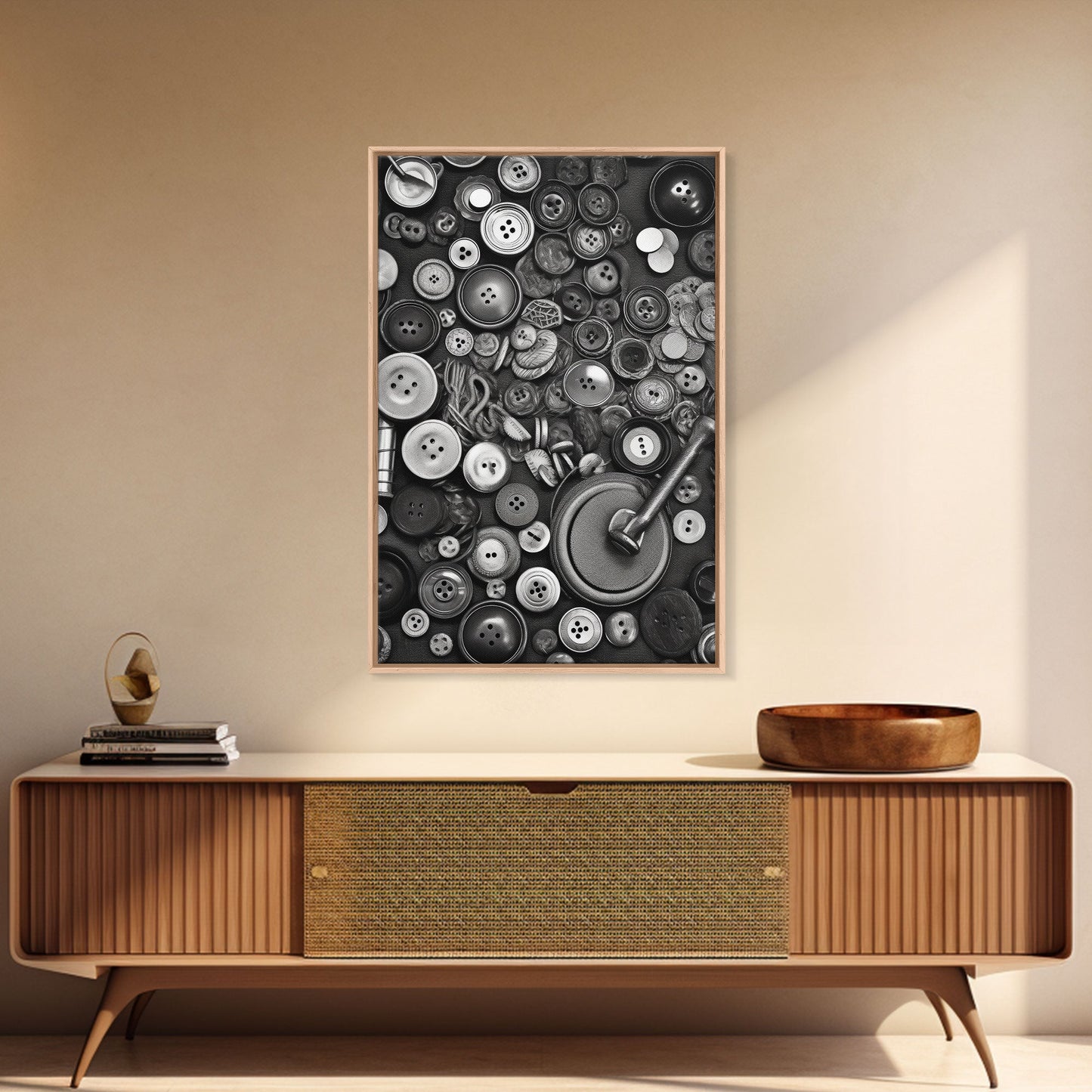 Buttons Wall Decor, Sewing Room, Craft Room, Black And White, Minimalist Print, Wall Decor, Canvas Print, Wall Art, Framed Canvas