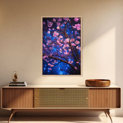 Cherry Blossom Art, Pink Flowers, Japanese Art, Sakura, Canvas Print, Wall Art, Vertical Art, Gift For Boss, Preppy Room Decor, Office Print