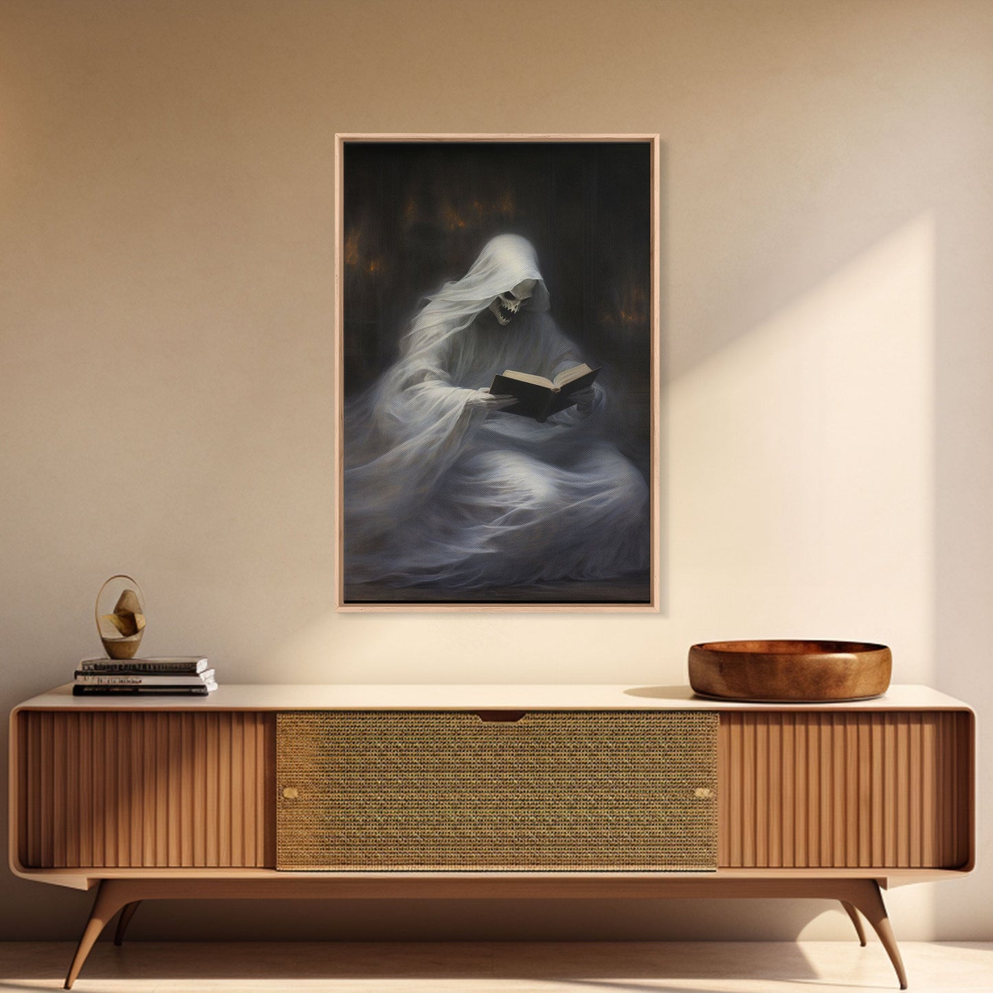 He's really into that book man, why is that ghost reading? Spooky Victorian Halloween Oil Painting Canvas Print, Halloween Decorations