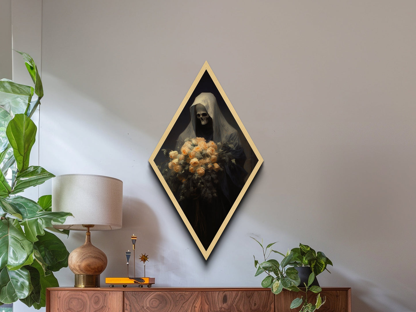 Grim Reaper, Flower Deliveryman, Gothic Halloween Decor, Canvas Textured Print, Scary Horror Art, Goth Decor, Oil Painting, Dark Academia