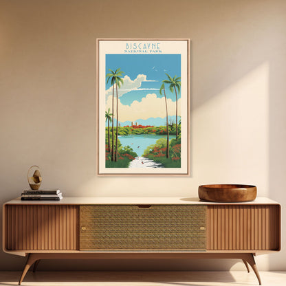 Biscayne National Park, Framed Wall Art Canvas Print, Travel Poster, Florida Travel Art, Roadtrip Decor, Cool Art, Retro State Park Art
