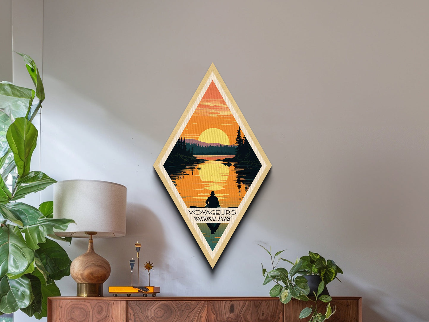 Retro Voyageurs National Park Travel Poster Canvas Texture Print, Travel Decor Art, Midcentury Modern Decor Minnesota Travel Art