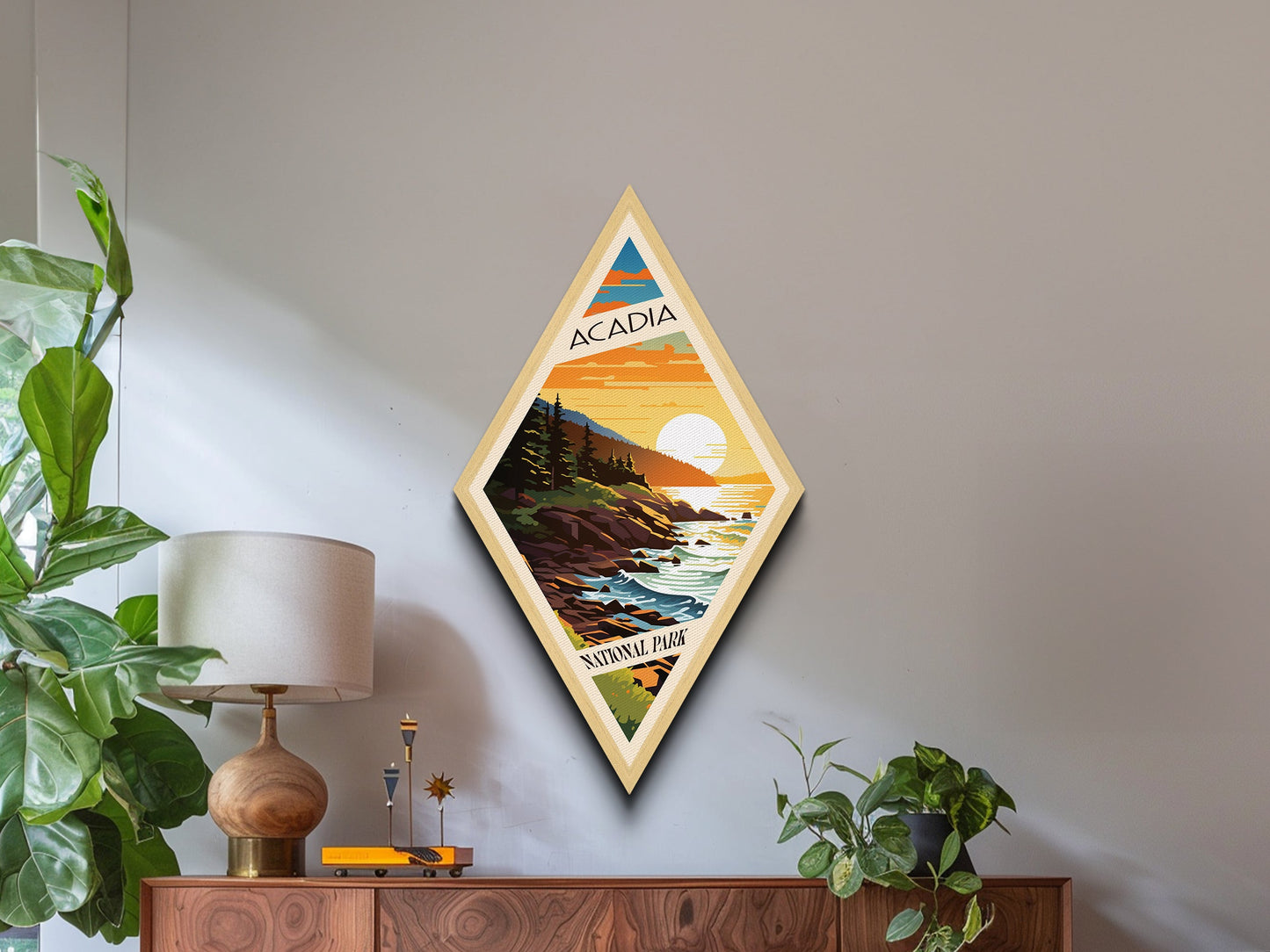 Acadia National Park Diamond Shaped Travel Poster Wall Art Art Print, Canvas Wall Art, Travel Gift, Maine Travel Art