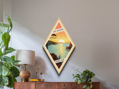 Acadia National Park Travel Print Canvas Texture Print, Travel Decor Art, Midcentury Modern Retro Decor Maine Travel Art