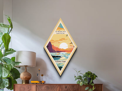 American Samoa National Park Diamond Shaped Adventure Poster Canvas Artwork Print, Canvas Wall Art, Travel Gift, American Samoa Travel Art